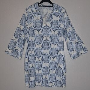 NWT Joie White Blue Palm Print Tropical Dress Pockets Pullover Linen Blend 10